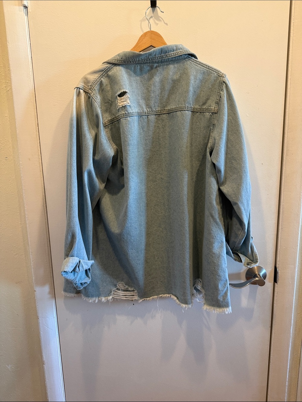 Light Blue Distressed Denim Jacket - Picture 5 of 7